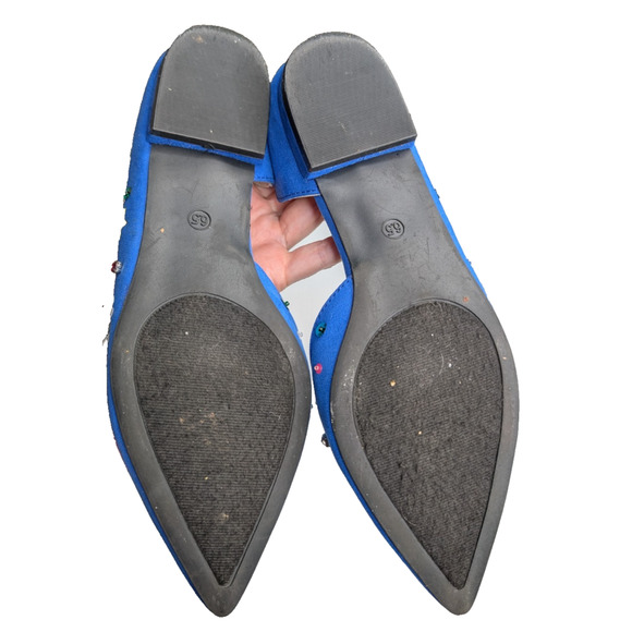 Betsey‎ Johnson Cypress Blue Beaded Sequin Whimsical Funky Fairy Suede Flats 6.5 - Picture 10 of 12